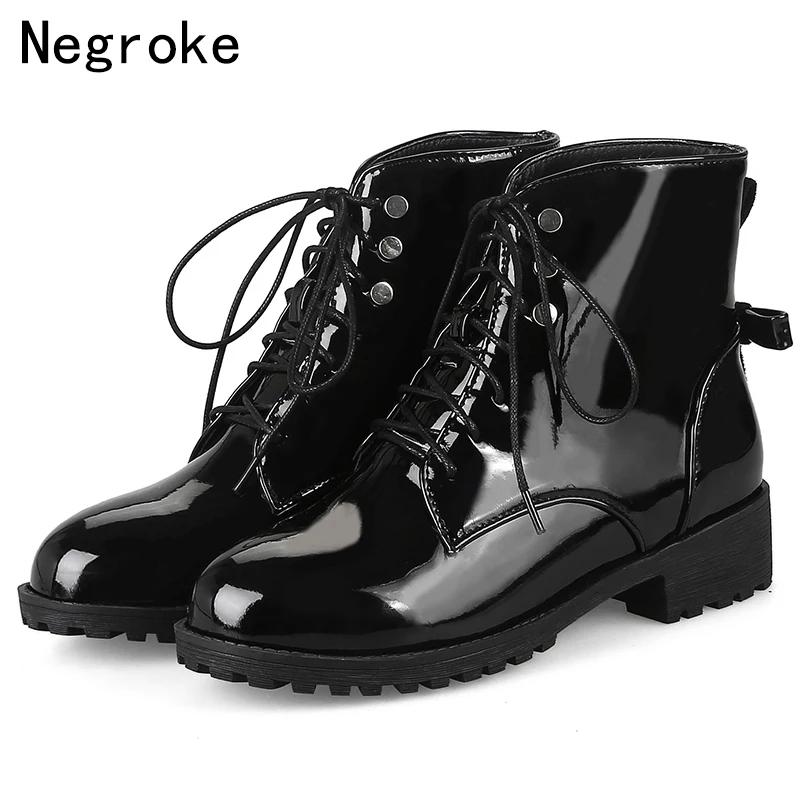 

Plus Size 46 Women Ankle Boots Shoes Woman 2019 Winter Lace Up Rubber Martin Boots Platform Chunky Heels Bottes Bottines Femmes