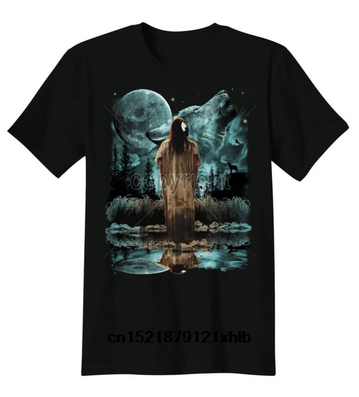 Gildan Men T Shirt Fashion Native American Indian Girl Wolf Moon - gildan men t shirt fashion native american indian girl wolf moon spirit tee shirt homme fortnite t shirt novelty tshirt women