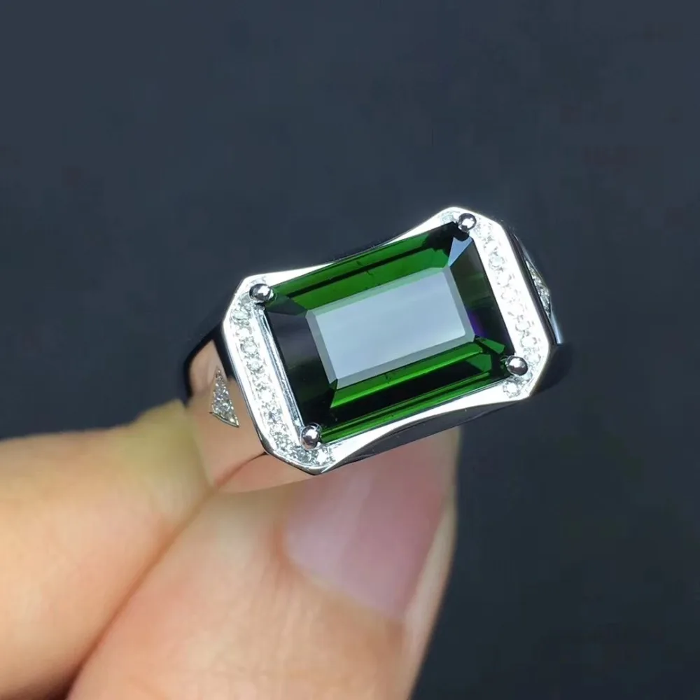18 К настоящий и природный зеленый турмалин Кольцо мужское кольцо 11*8 мм драгоценный камень 5.05CT для мужчин ювелирные изделия ручной работы