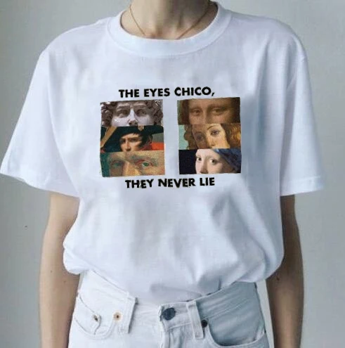 

The Eyes Chico Then Never Lie Funny Print Van Gogh T Shirt Women Short Sleeve Short Tops Michelangelo T-Shirt Harajuku Tees Top