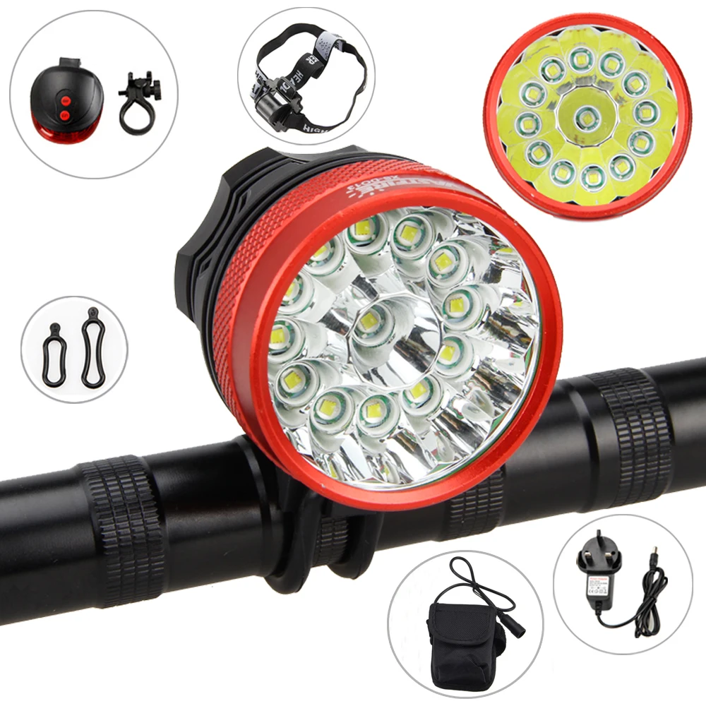 Flash Deal Super Bright 25000 Lumens 13* XM-L T6 LED Bike Lamp MTB Night Cycling Handlebar Bicycle Light with Battery Set and Red Taillight 0