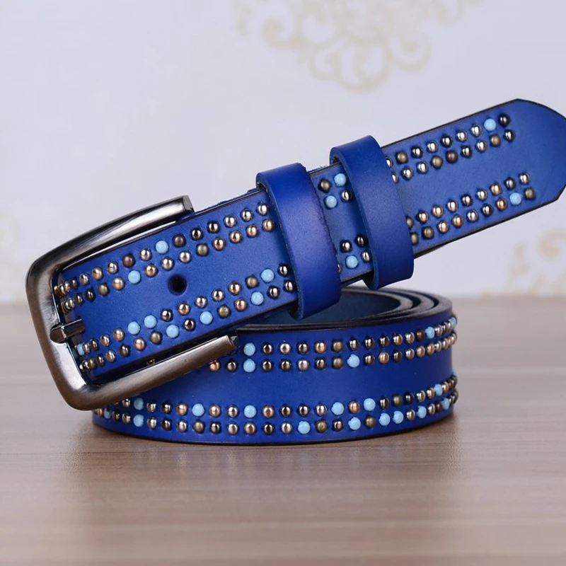

New Fashion Design 100% Cow Leather Belts for Women Luxury Leather Rvet Belt Metal Pin Buckle Belt Female Strap