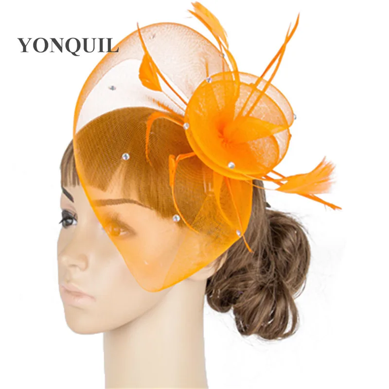 Красивый чародей аксессуары для волос Коктейльные шляпы вечерние Вечеринка шляпа свадебные головные уборы многоцветный 10 шт./лот/MYQ043 - Цвет: Оранжевый