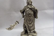 free shipping 150401 S0819 Chinese Folk Refined White Copper Bronze Silver Guan gong Guan Yu Warrior Statue