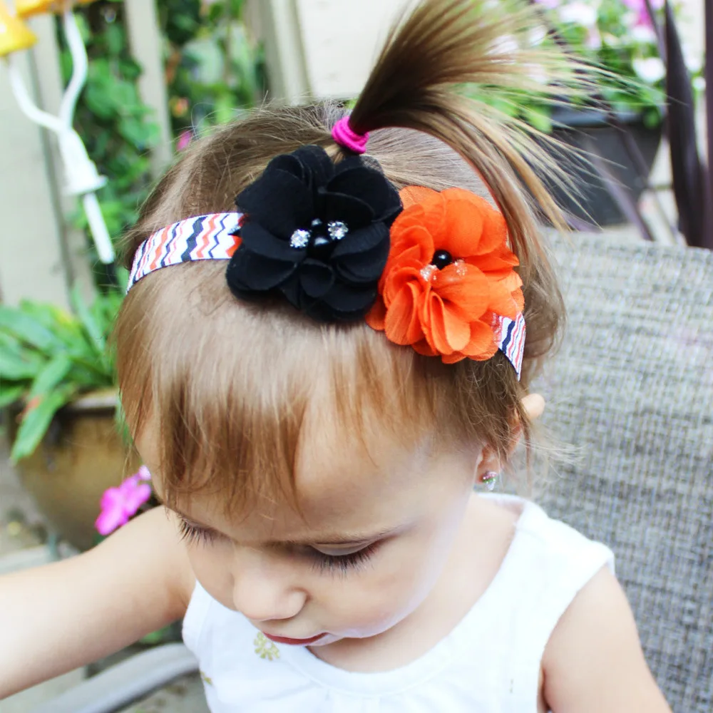 10PCS/LOT Chiffon Flowers Halloween Hair Ribbon color Headbands for