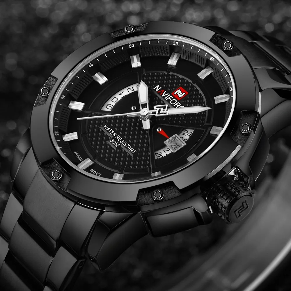 NAVIFORCE Топ Элитный бренд Для мужчин часы с полностью стальным корпусом Для мужчин кварцевые аналоговые часы человек моды Плавание спорт, армия, военный наручные часы