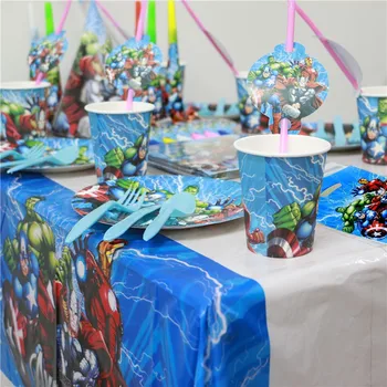 

67/97pcs Avengers Theme Birthday Party Decorations Flag Tablecloth Baby Shower Knives Forks Spoons Disposable Tableware Supplies