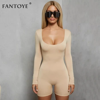 

Fantoye Sexy Backless Bodycon Playsuit Black U Neck Long Sleeve Rompers Womens Jumpsuit Night Club Party Overalls White Jumpsuit