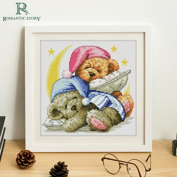 

Romantic Story Cross Stitch Set by Starter Kits Beginners Needlework Embroidery Good night baby bear Cross-stitch
