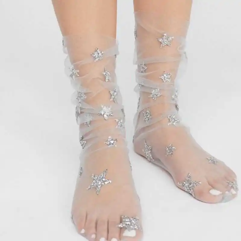 Женские модные повседневные блестящие мягкие носок с отверстием прозрачные эластичные прозрачные носки до лодыжки - Цвет: as pic