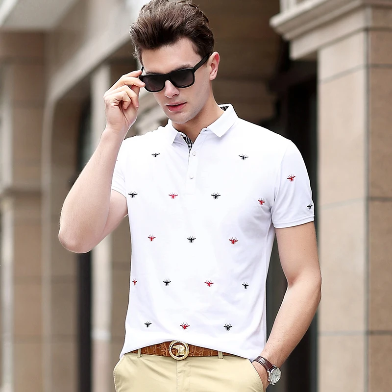 2018 Summer New Fashion Brand Clothing Tshirt Men Slim Fit Short Sleeve T Shirt Men Turn down
