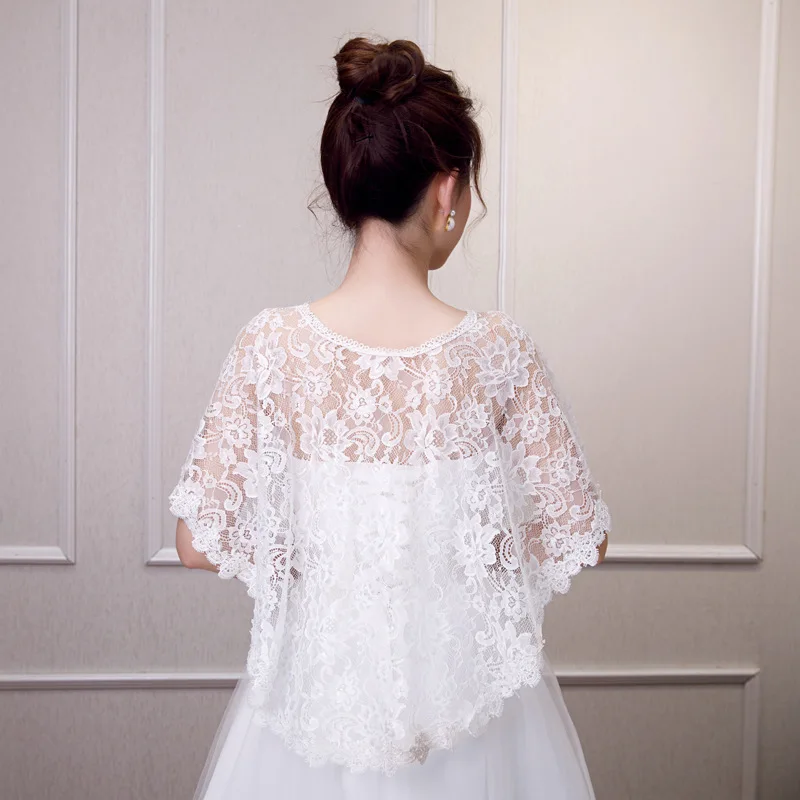 White Hot Sale Lace Wedding Wrap Jacket Women Shrug Shawl Stole Bridal Boleros Cape Capelet Cover Up For Wedding Evening Party Dress - Цвет: White