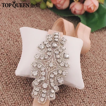 

TOPQUEEN Wedding Elastic Belt Bridal Belts Rhinestone Belt for Dress Pink Maternity Belt Beaded Appliques For Shoes SJD-S03