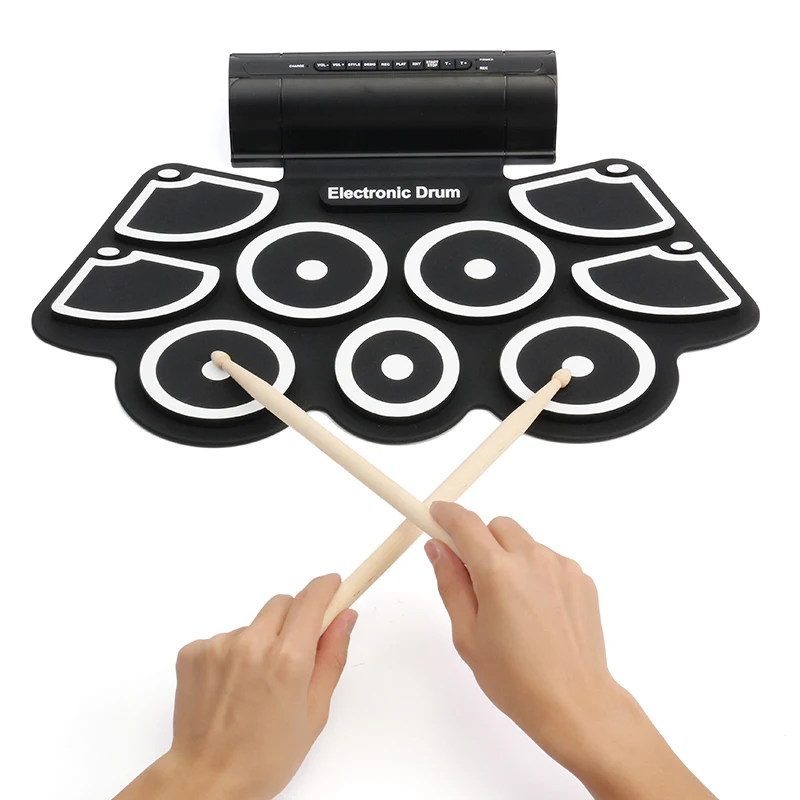 

MD760L Portable 9 Pads Roll Up Drum Foldable Small Electronic Drum Built In Battery Drumsticks Foot Pedals Electric Instruments