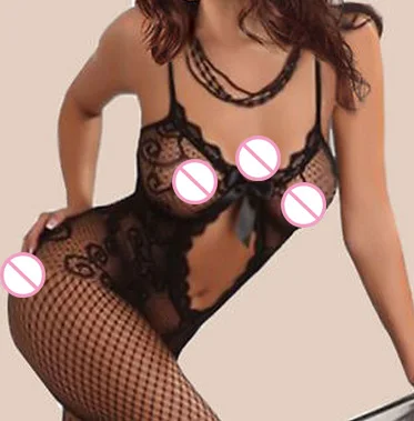 

New fashion sexy Lingerie mesh bodysuit Black Crotchless Fish Net Body Stocking Nightwear catsuit costume for lady