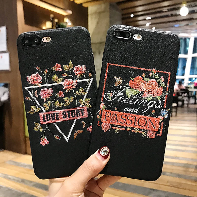 Originality flower Soft cover TPU case For iPhone x 5 6 7 8 plus Nice phone cases oppo R9 R9s R11 R11s Embroidery craft |