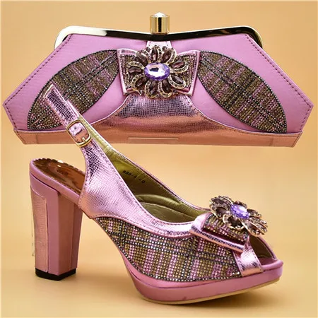 Розовый комплект из туфель и сумочки высококачественный итальянский комплект из туфель и сумочки Украшенные аппликацией Итальянская обувь с сумочкой в комплекте - Цвет: Розовый