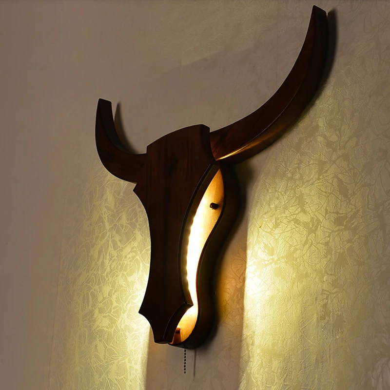  Loft Industrial retro wood cow animal style wall lamps LED sconce wall lights modern for living roo - 32824908051