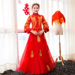 Новый китайский красный Qipao одежда show осень невесты нарядное платье женской моды узор Феникс сучжоуская вышивка