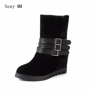 

Spring Autumn Women Ankle Snow Boots Booties Wedges Height Increasing Woman Short Boots Ladies Shoes Plus Size 34-40 41 42 43 44