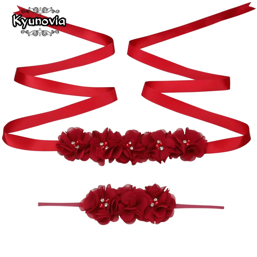 

Kyunovia Womens Elegant five Flower Sash Rhinestone Beaded Waistband Bridal Ribbon Cummerbunds Wedding Dress Waist Belt D149
