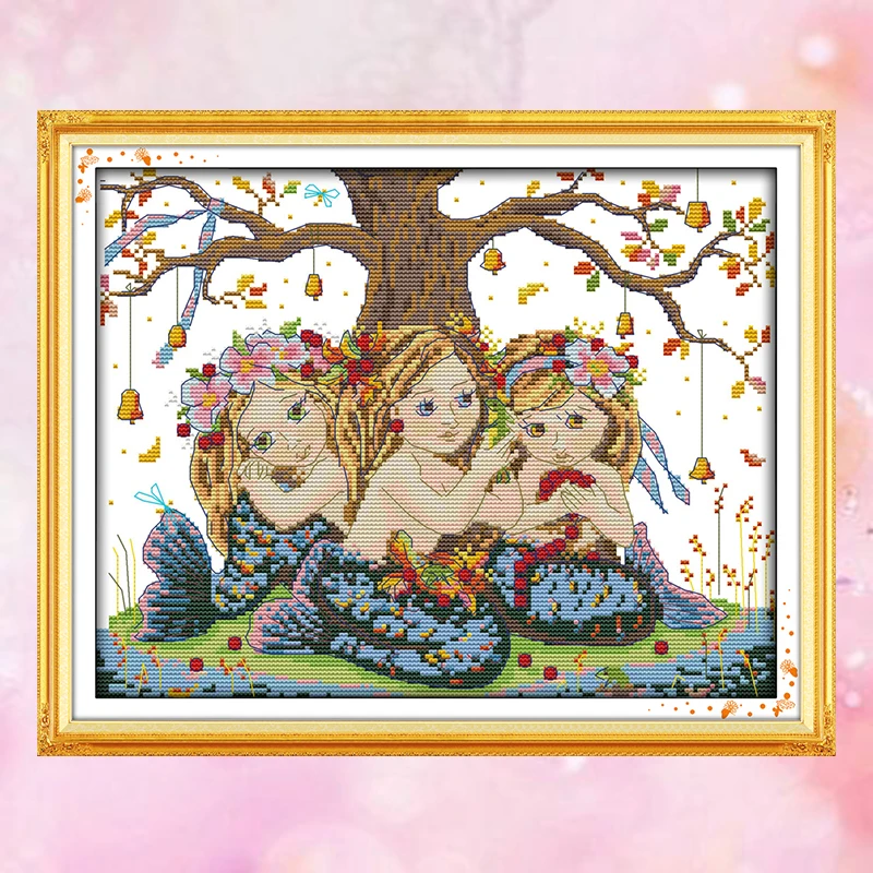 Наборы для вышивки и Joy Sunday набор рукоделия девочка три русалки DMC14CT11CT хлопковая