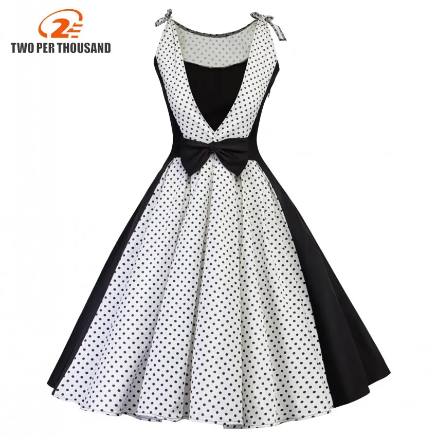 

Summer dress women 2018 Sleeveless Polka Dot Print O Neck Audrey Hepburn Vintage 50s 60s Skater Knee Length dresses