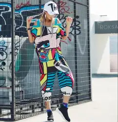 2019 новые сексуальные с плечевым ремнем женские комбинезоны личность граффити хип-хоп танцевальные брюки Drop-комбинезон Ласточки уличная