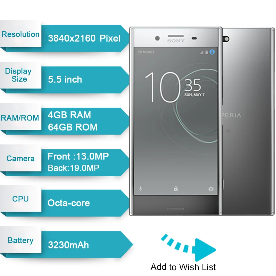  Sony Xperia XZ Premium G8142 4G RAM 64G ROM Dual Sim 19MP Octa Core NFC Android Quick Charge 3.0 32