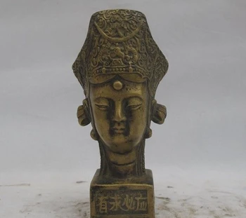 

Chinese Folk Buddhism Bronze Copper Kwan-Yin Bodhisattva Head seal signet a(5.19)