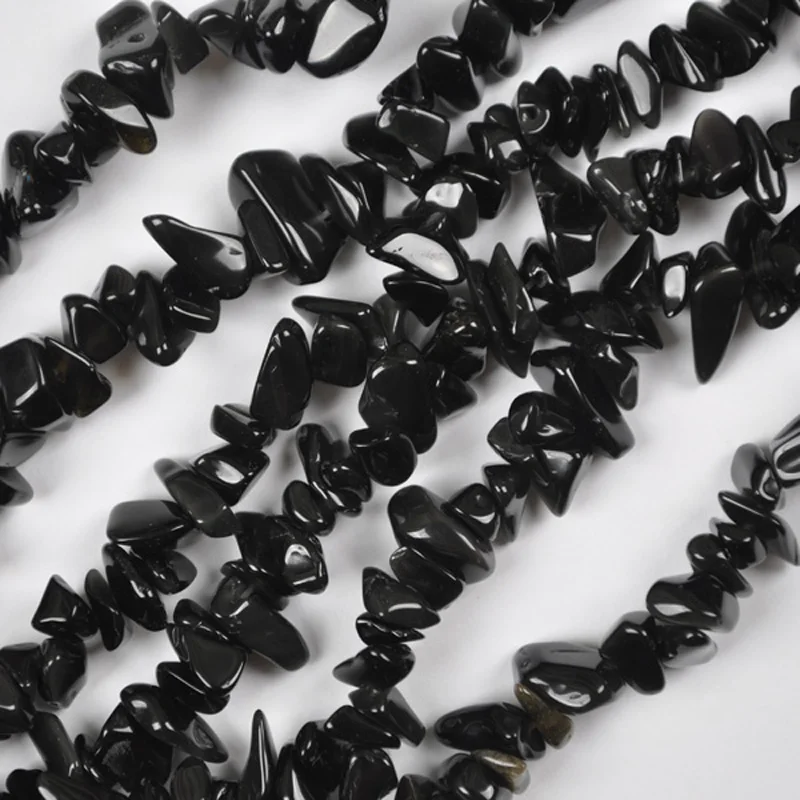 Black Obsidian Chip Loose Beads Strand 32 Inch Jewelry Making E010 photo