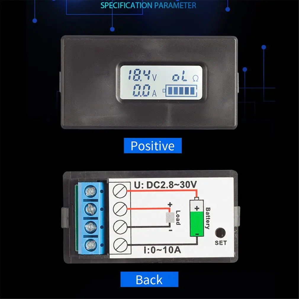 Тестер батареи детектор цифровой измеритель напряжения постоянного тока сопротивление разряда остаточный счетчик электроэнергии с подсветкой