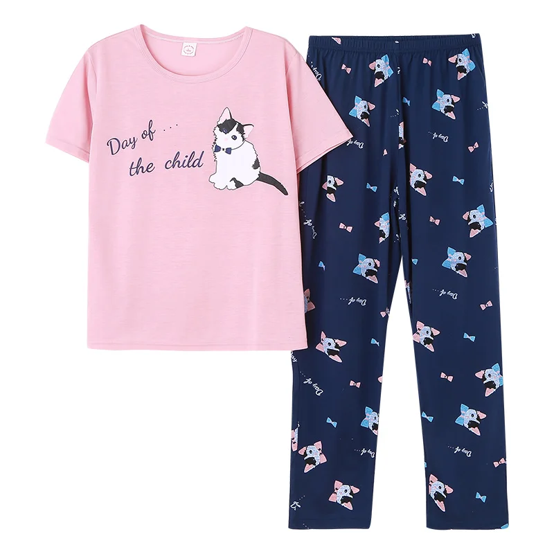 4XL 5XL женские пижамы Mujer Летние удобные женские пижамные комплекты с коротким рукавом Тонкая хлопковая Домашняя одежда обслуживание Милая Пижама с котами