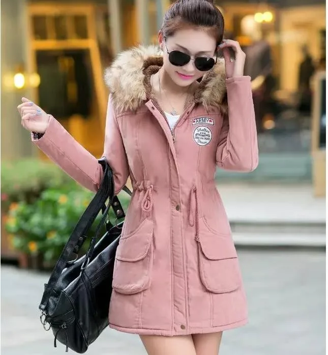 Пуховые парки, Новая модная зимняя куртка для женщин большие размеры корейский стиль, хлопковые, шерстяные, подчеркивающие фигуру, с завышенной талией, большие размеры Длинные рукава пальто с капюшоном для девочек