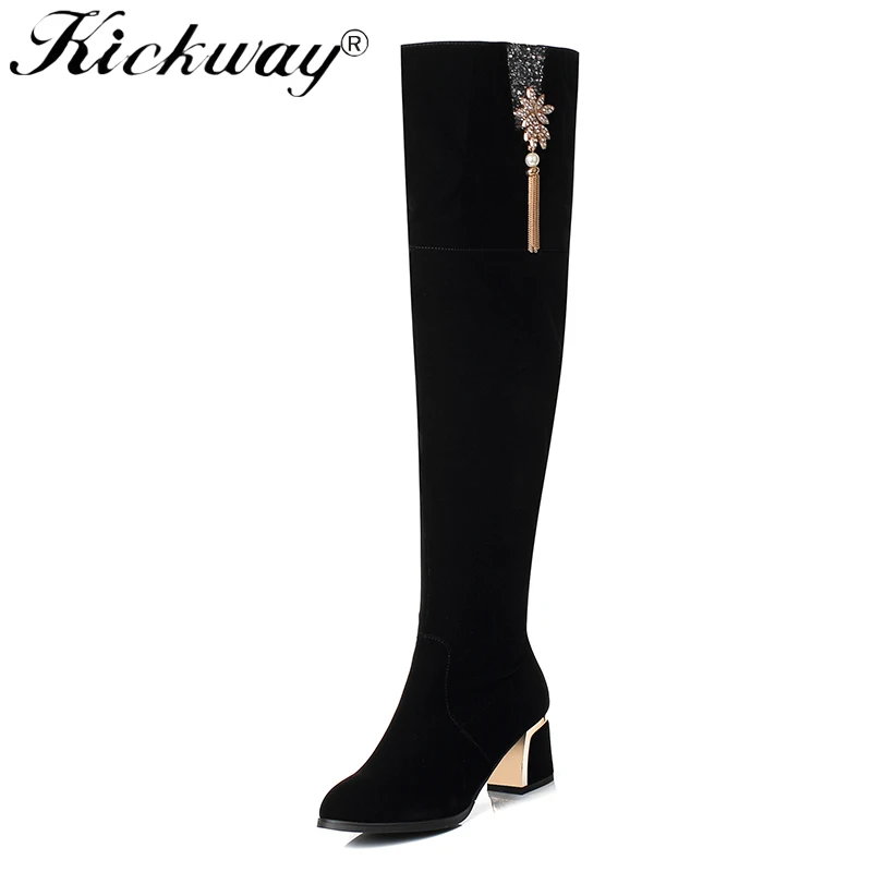 

Kickway brand new women shoes woman boots large size 34-43 winter over the knee boots thick med heels shoes sexy female boot