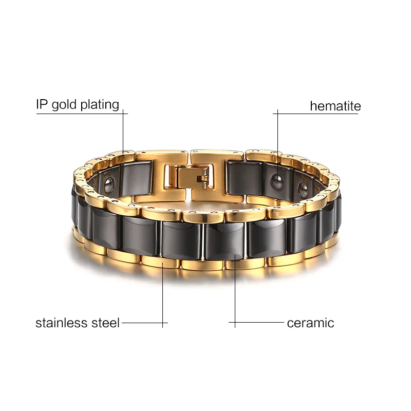 Модные мужские магнитные браслеты терапия нержавеющая сталь Керамика инкрустация энергии Ион браслет роскошный браслет ювелирные изделия для мужчин подарок
