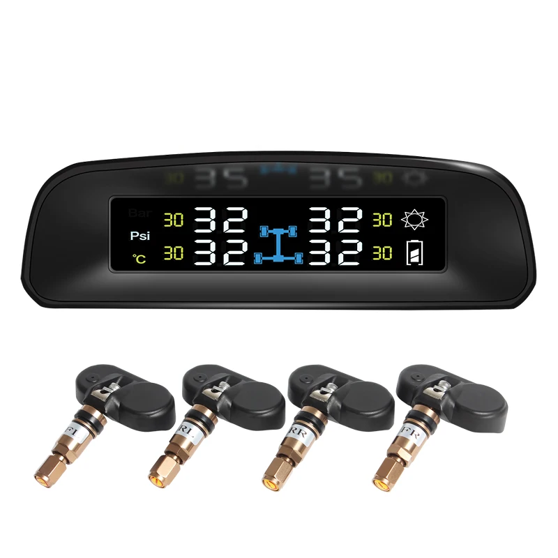 Hot TPMS LCD Display Car Wireless Tire Tyre Pressure Monitoring System 4 Internal Sensors For Cars Solar Power factory selling