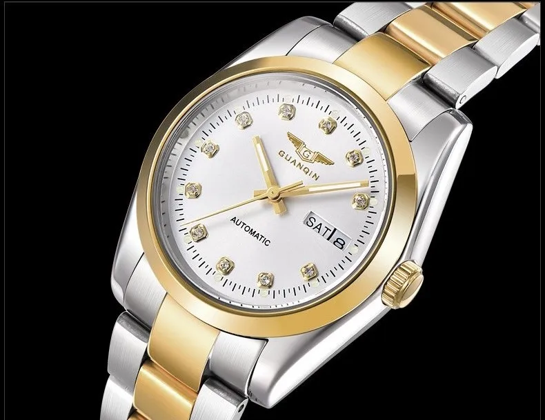 GUANQIN Gold Couple Watch Men Women Mechanical Watch Luminous Calendar Week Waterproof Rhinestones Automatic Lovers Watches (18)