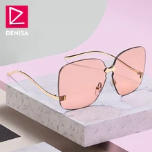 DENISA винтажные женские крупные солнцезащитные очки без оправы мужские квадратные стимпанк очки для девочек UV400 lunette de soleil femme G22052