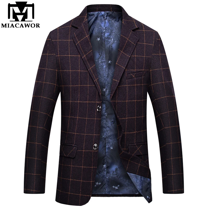 

MIACAWOR New 2019 British Plaid Suit Blazer Men Spring Business Classic Blazer jacket Men Slim Fit Casual Men Suit Jacket J604
