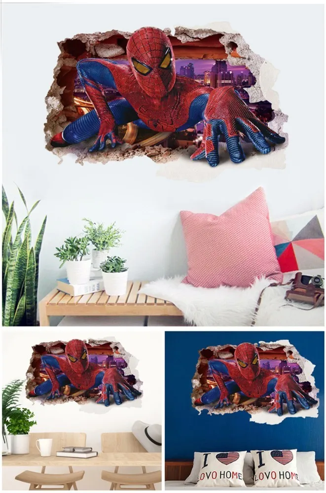 3D сломанный Настенный декор Мстители настенные наклейки для детей комнаты домашний декор DIY Marvel Heroes обои постер настенные наклейки
