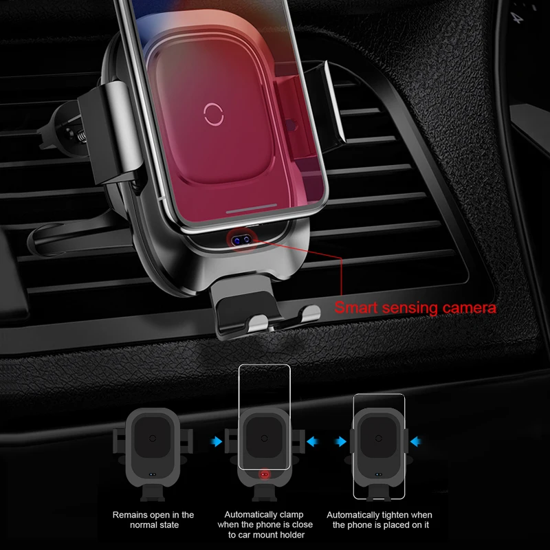 Baseus Qi Car Wireless Charger For iPhone Xs Max Xr X Samsung S10 S9 Intelligent Infrared Fast Wirless Charging Car Phone Holder Baseus Qi Car Wireless Charger For iPhone Xs Max Xr X Samsung S10 S9 Intelligent Infrared Fast Wirless Charging Car Phone Holder