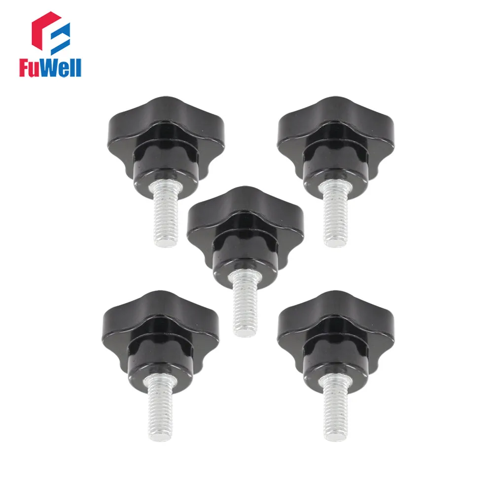 Buy 5pcs M8 x 20mm Thread Star Sharped Handles 32mm Black Plastic Head Dia
