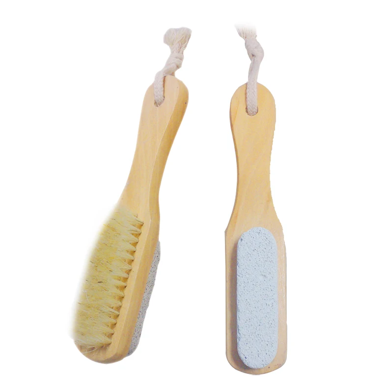 Natural Boar Bristle With Pumice Stone Long Handle Wooden Body Brush
