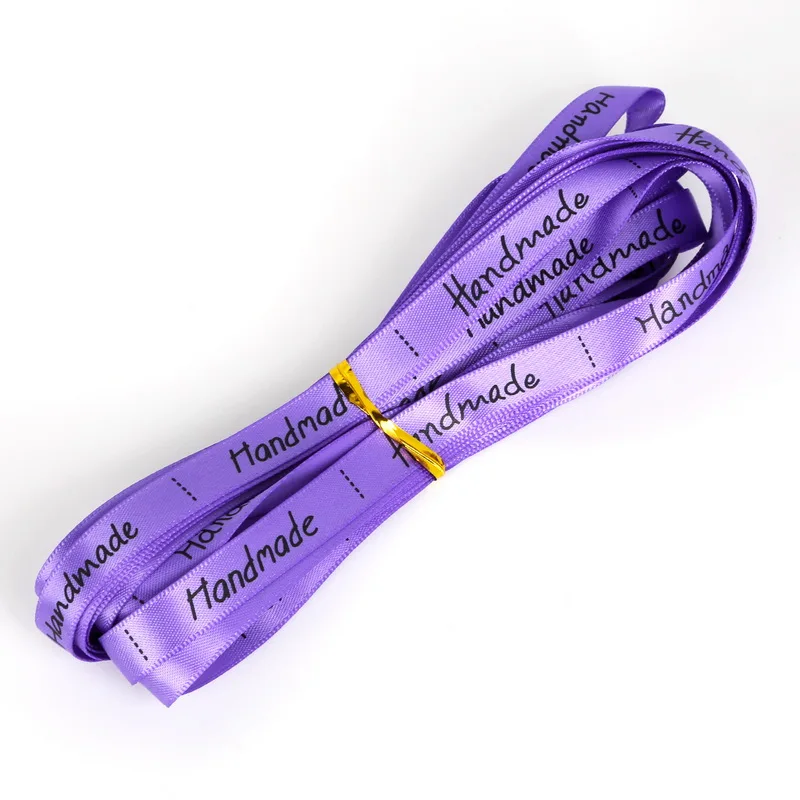 Высокое качество 10 мм 5 ярдов "ручной работы" печатных атласная лента для швейных аксессуаров DIY бант декоративный подарок 3 стиля - Цвет: purple