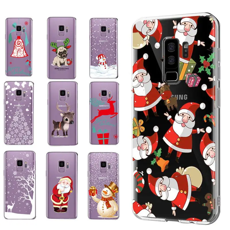 Santa Reindeer Christmas Patterned Clear Slim Soft Case Cover For Samsung S9 S8 S7 Edge Note 9 Note 8 S8 Plus TPU Phone Coque    (18)