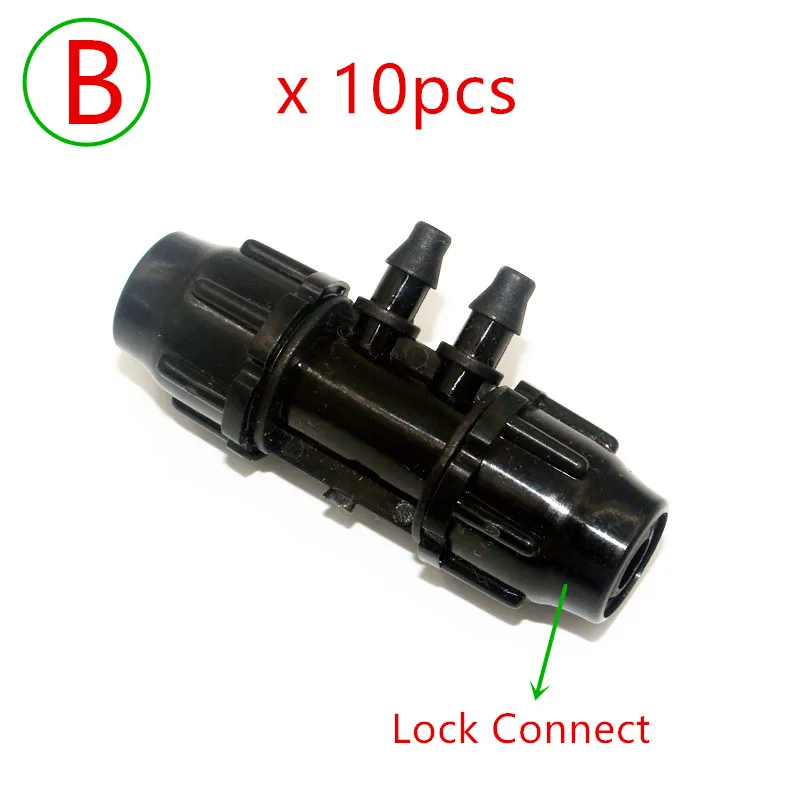 B 10pcs 3/" до 1/4" снижение 4 подъездных путей, сада оросительный Соединитель 8/11 мм 4/7 мм запирающий тройник штуцеры капельного микро разбрызгиватель аксессуар - Цвет: B 10pcs