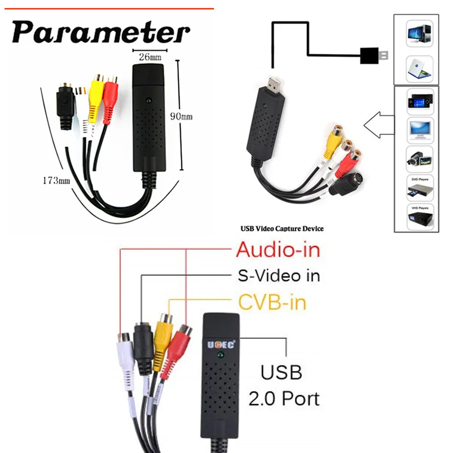 1CH Video Capture Card Digital Converter USB 2.0 Video Converter Audio Capture Card Support Door Eye/Peephole Camera