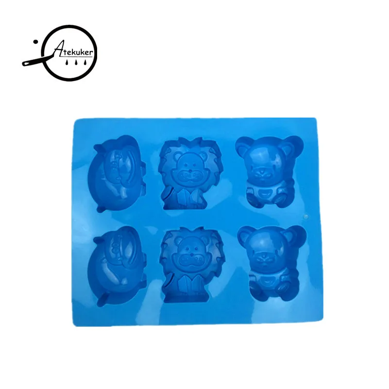 Atekuker 3Pcs/set Pig Bear Lion Frog Dog Cat Elephant Hippo Shape Silicone Mold For Baking Cake Form Silicone Form For Soap Ice