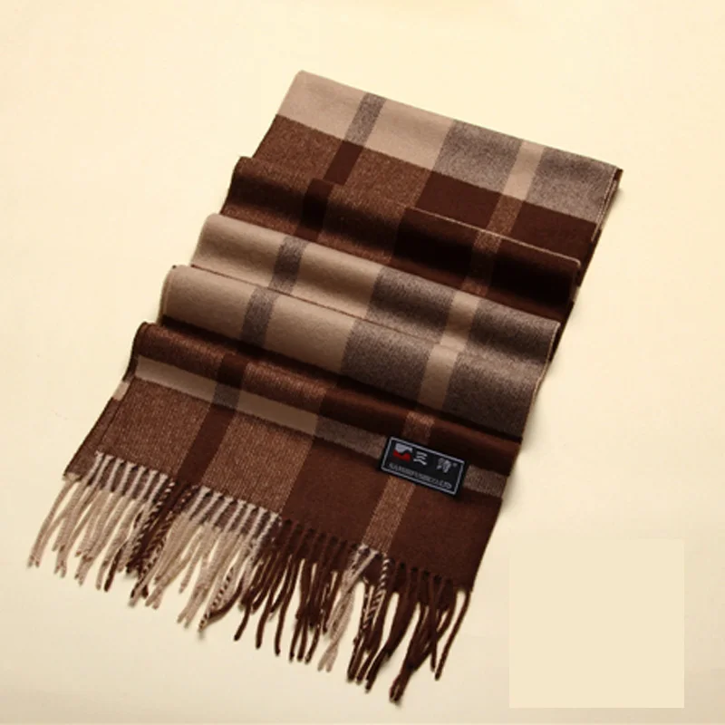 men wearing scarves 2019 New Style Autumn And Winter Man Wool Beige&Brown Rectangle Scarf Business Tassels Checked Plaids Scarves Cashmere Muffler mens knit scarf